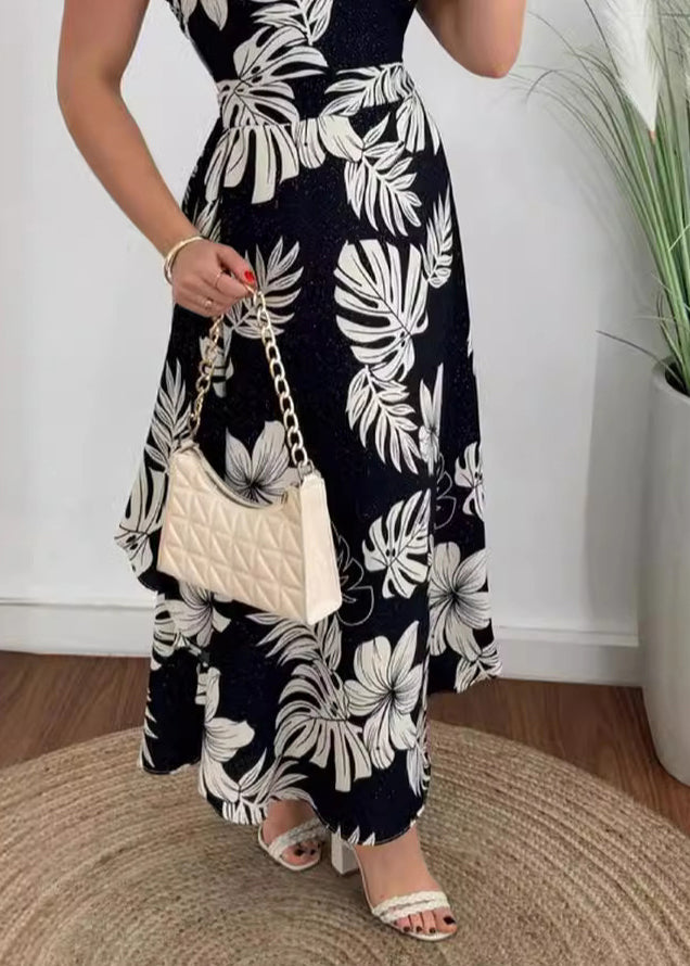 Organic Blue Halter Print Backless Cotton Dresses Summer