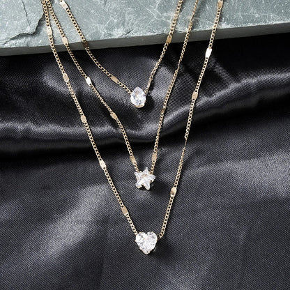 Three Pendant Necklace With Gold Zirconia