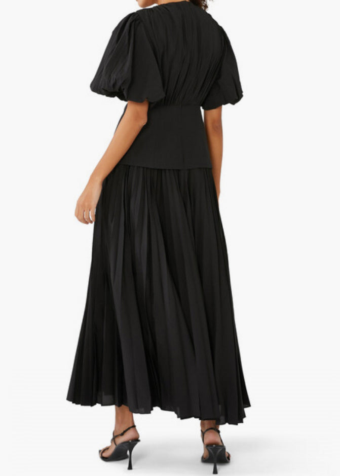 Black V Neck Lace Up Cotton Long Dresses Summer