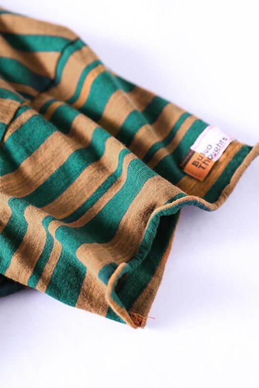 Cotton Stripes Split Hem O Neck T-shirt