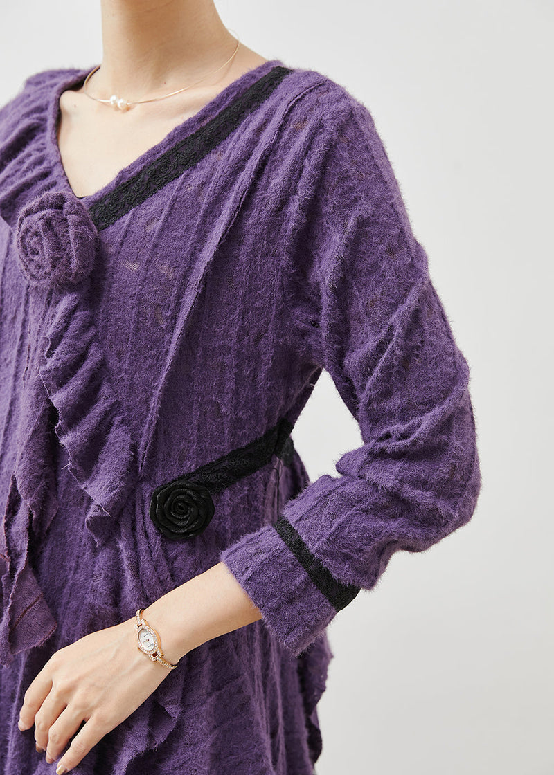 Lavender Asymmetrical Cotton Long Dresses Fall