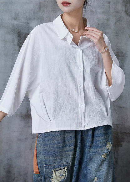 White Oversized Cotton Blouse Top Bracelet Sleeve