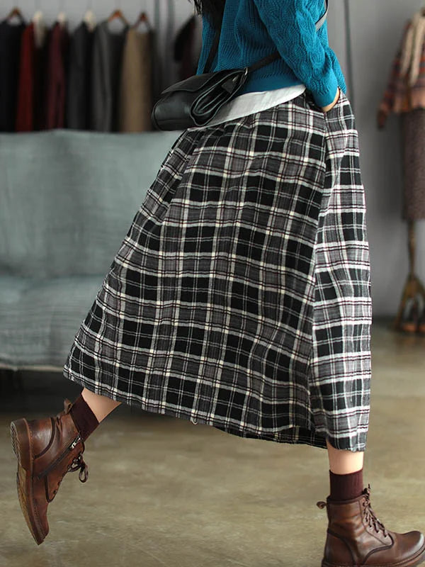 Artistic Retro Plaid A-line Skirt Spring