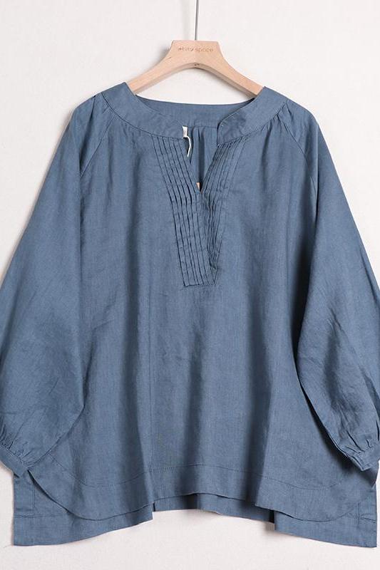 Cotton Linen V Neck Shirt Tops