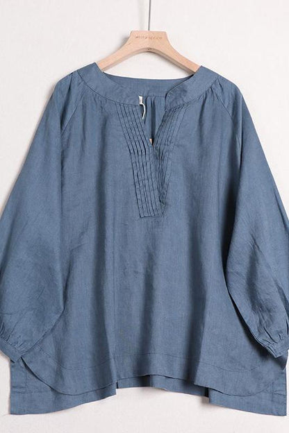 Cotton Linen V Neck Shirt Tops