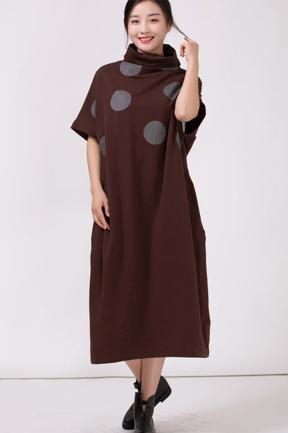 Turtleneck Polka Dots Loose Dress