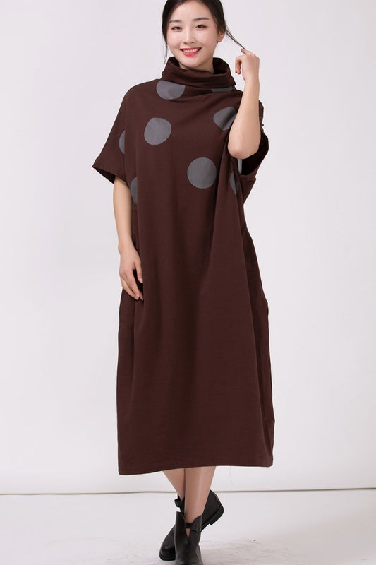 Turtleneck Polka Dots Loose Dress