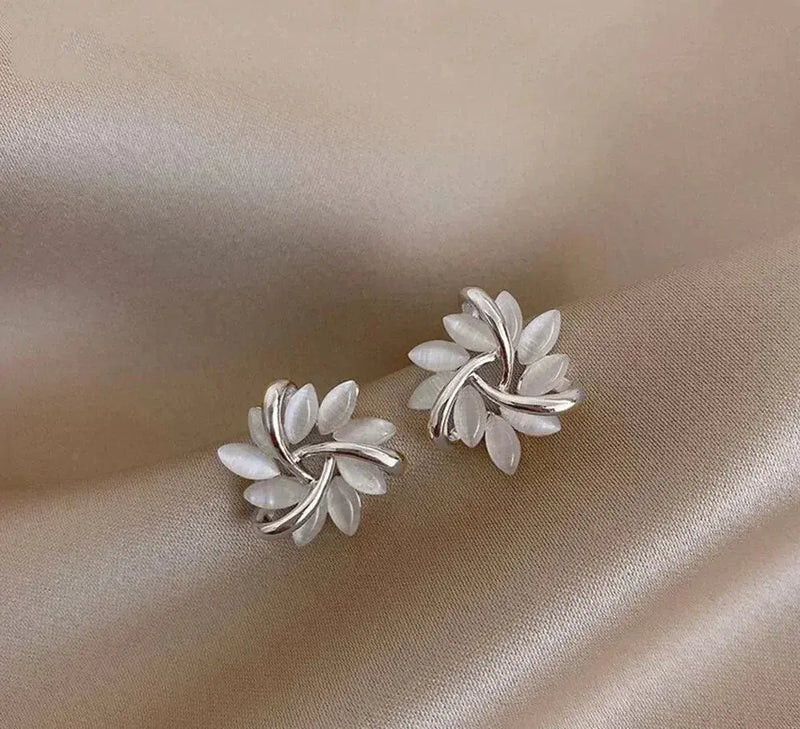 And Exquisite Opal Petal Circle Stud Earrings in Gold