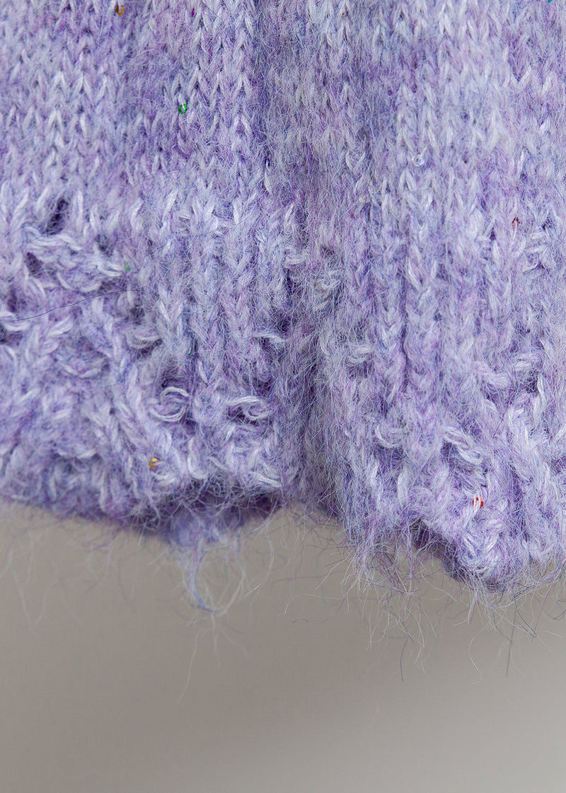 French Purple Sailor Collar Fox Fur Patchwork Knit Sweaters Winter