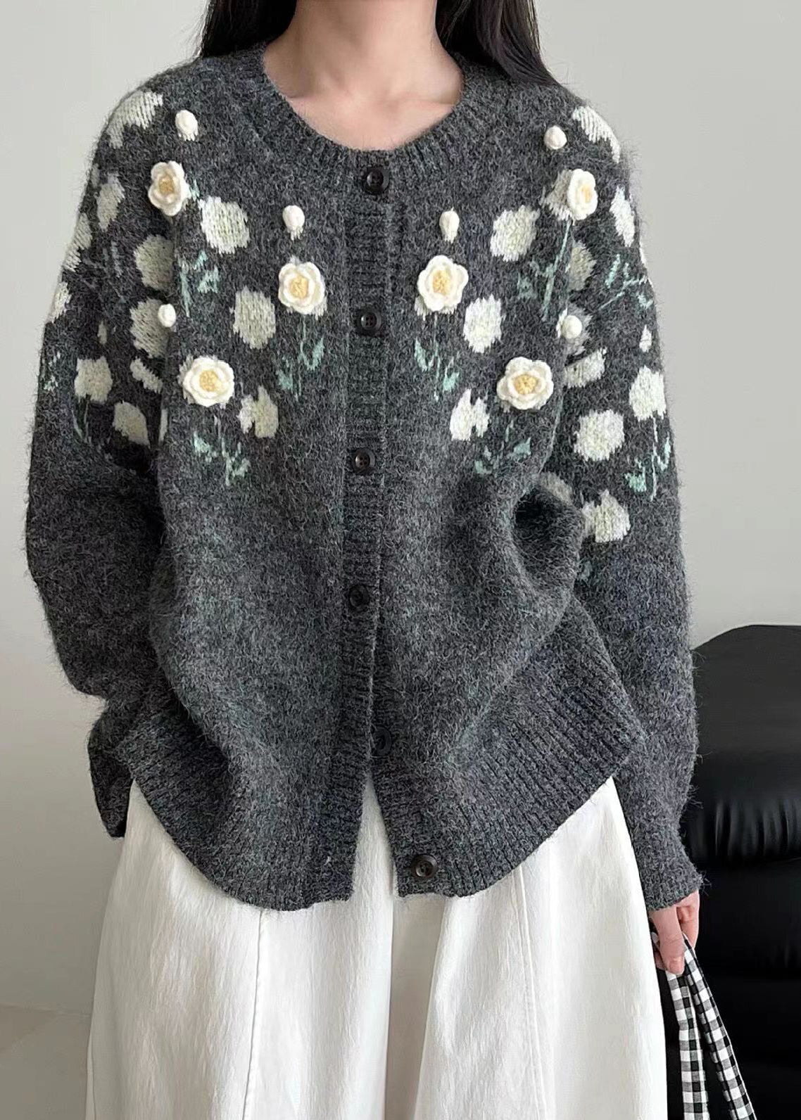 Handmade Grey Oversized Knit Coats Winter