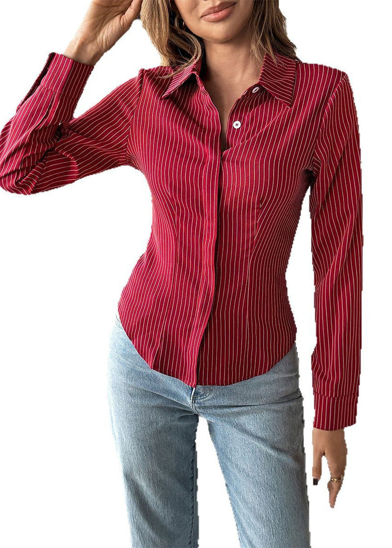 Mulberry Peter Pan Collar Striped Cotton Shirt Top Fall