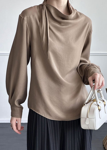 Coffee Cotton Shirt Asymmetrical Fall