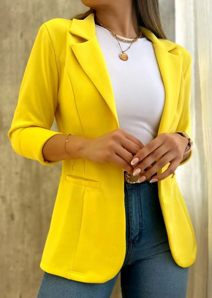 Boutique Simple Pink Notched Pockets Suit Coats Fall