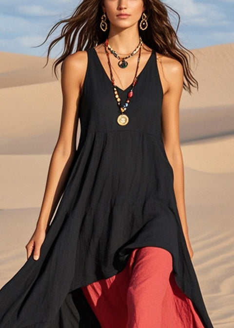 Black Asymmetrical Exra Large Hem Cotton Sundress Summer