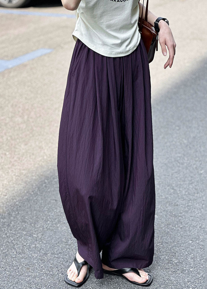 Purple Pockets Elastic Waist Cotton Pants Summer