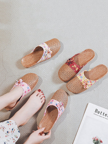 Summer Bamboo Weaving Spliced Slippers