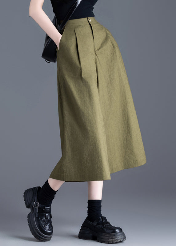Army Green High Waist Linen Wide Leg Pants Summer