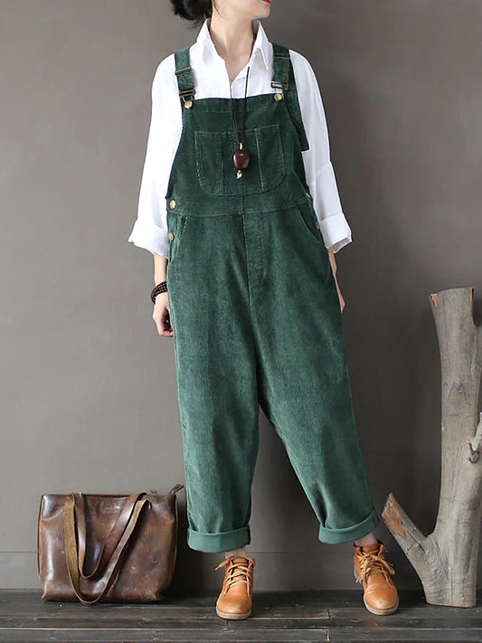Pure Color Corduroy Jumpsuits