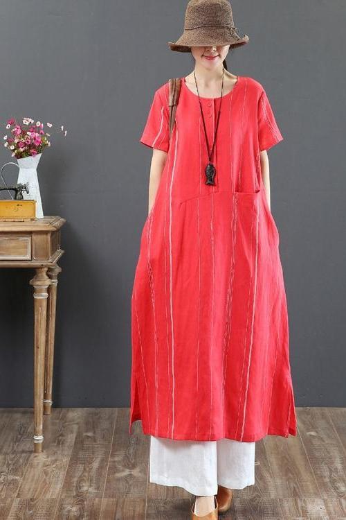 Loose Linen Striped Maxi Dress Loose Summer Outfits