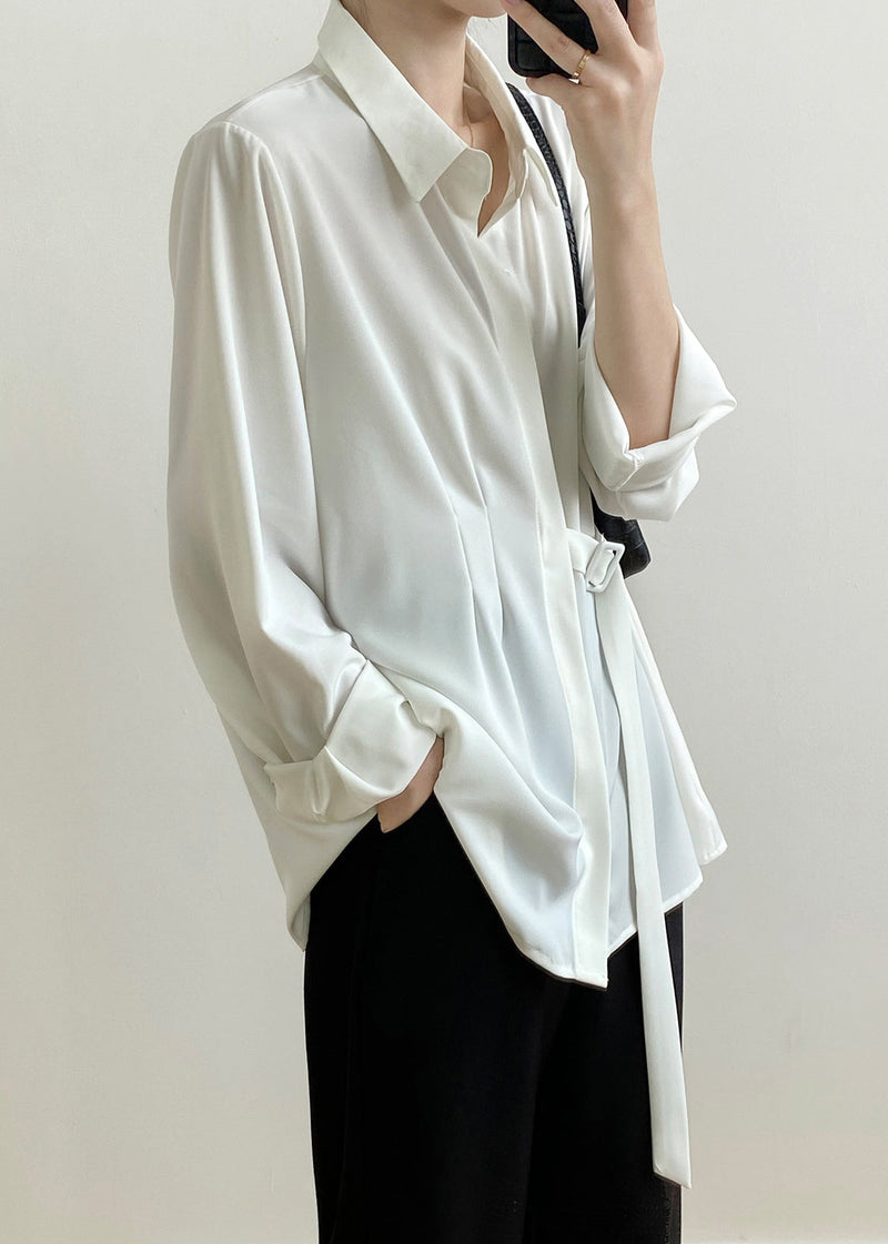 Caramel Peter Pan Collar Lace Up Loose Shirt Top Fall