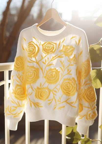 Yellow O Neck Cozy Knit Fall Sweaters