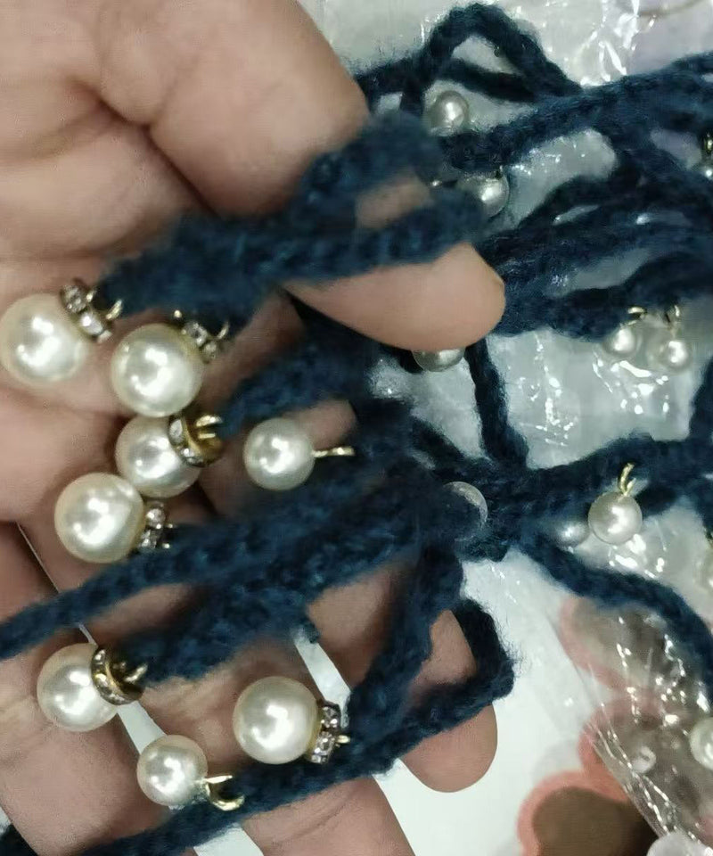 Blue Tassel Nail Bead Knit Bonnie Hat