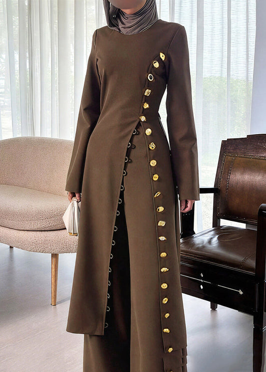 Slim Fit Coffee O-neck Patchwork Button Trench Coats Fall
