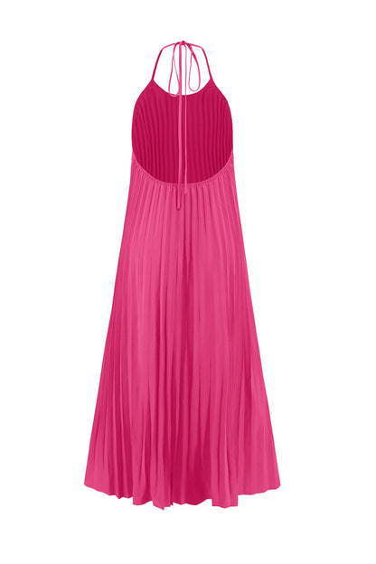 Halter Neck Pleated A-line Dress