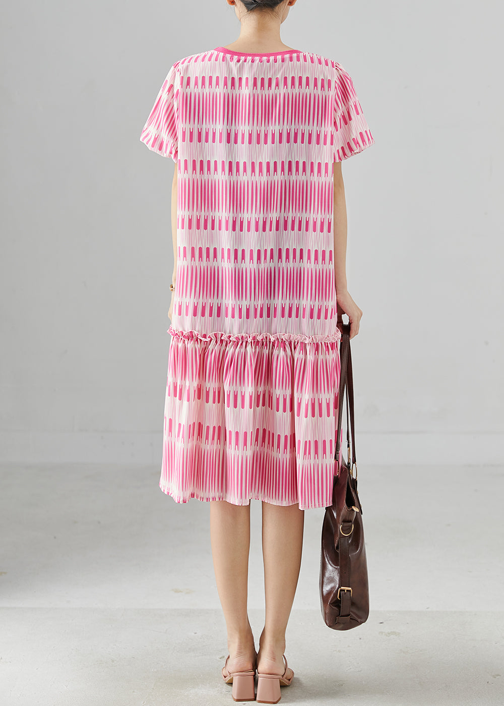 Pink Print Cotton Mini Dresses Summer