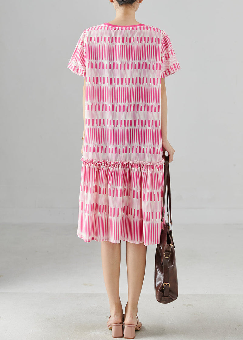 Pink Print Cotton Mini Dresses Summer