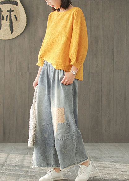 Diy Yellow Hollow Out Embroidered Fall Long Sleeve Tops