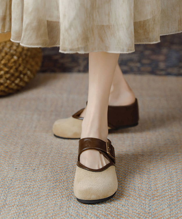 Splicing Wedge Brown Suede Slide Sandals