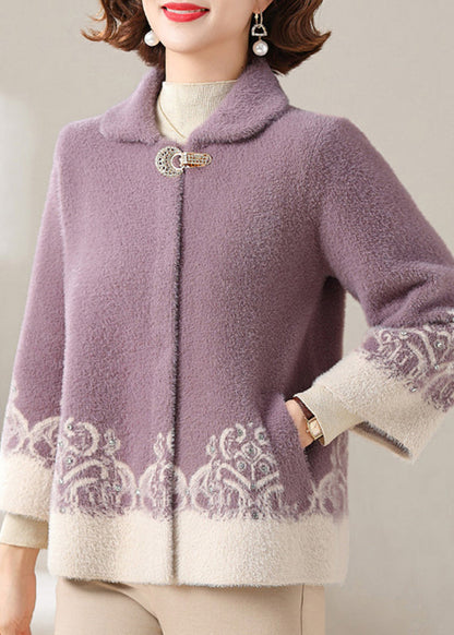 Purple Button Mink Velvet Cardigans Bracelet Sleeve