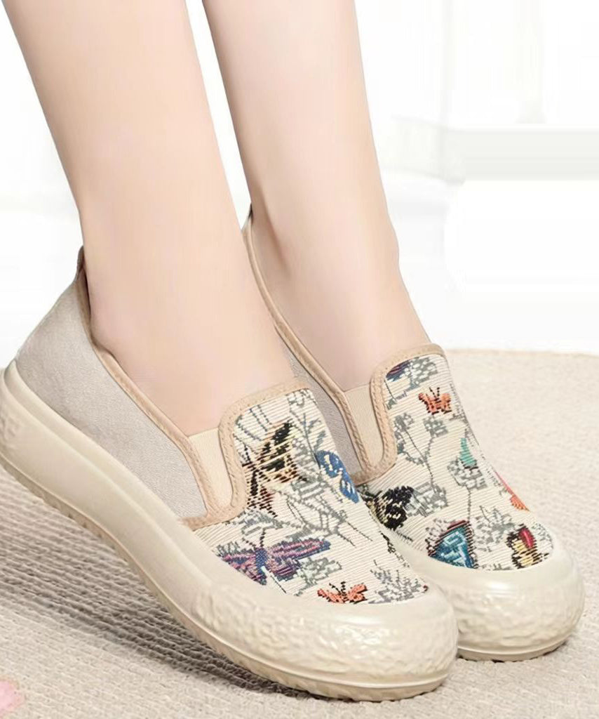 Jacquard Flat Feet Shoes Beige Cotton Fabric