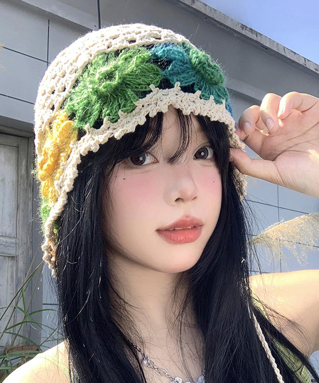Beige Hollow Out Knit Bonnie Hat