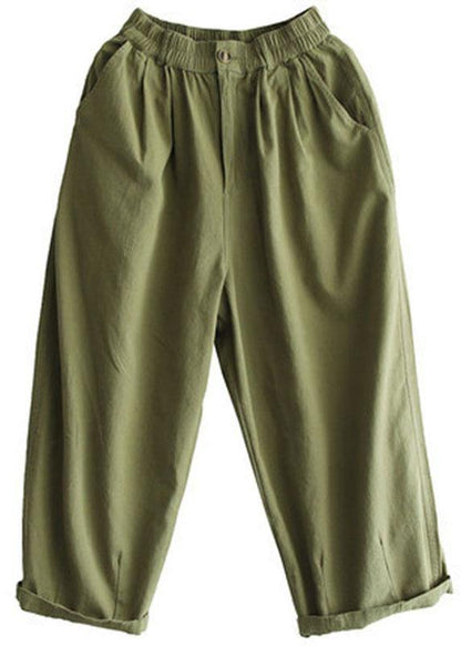 Green Cotton Loose Harem Summer Pants