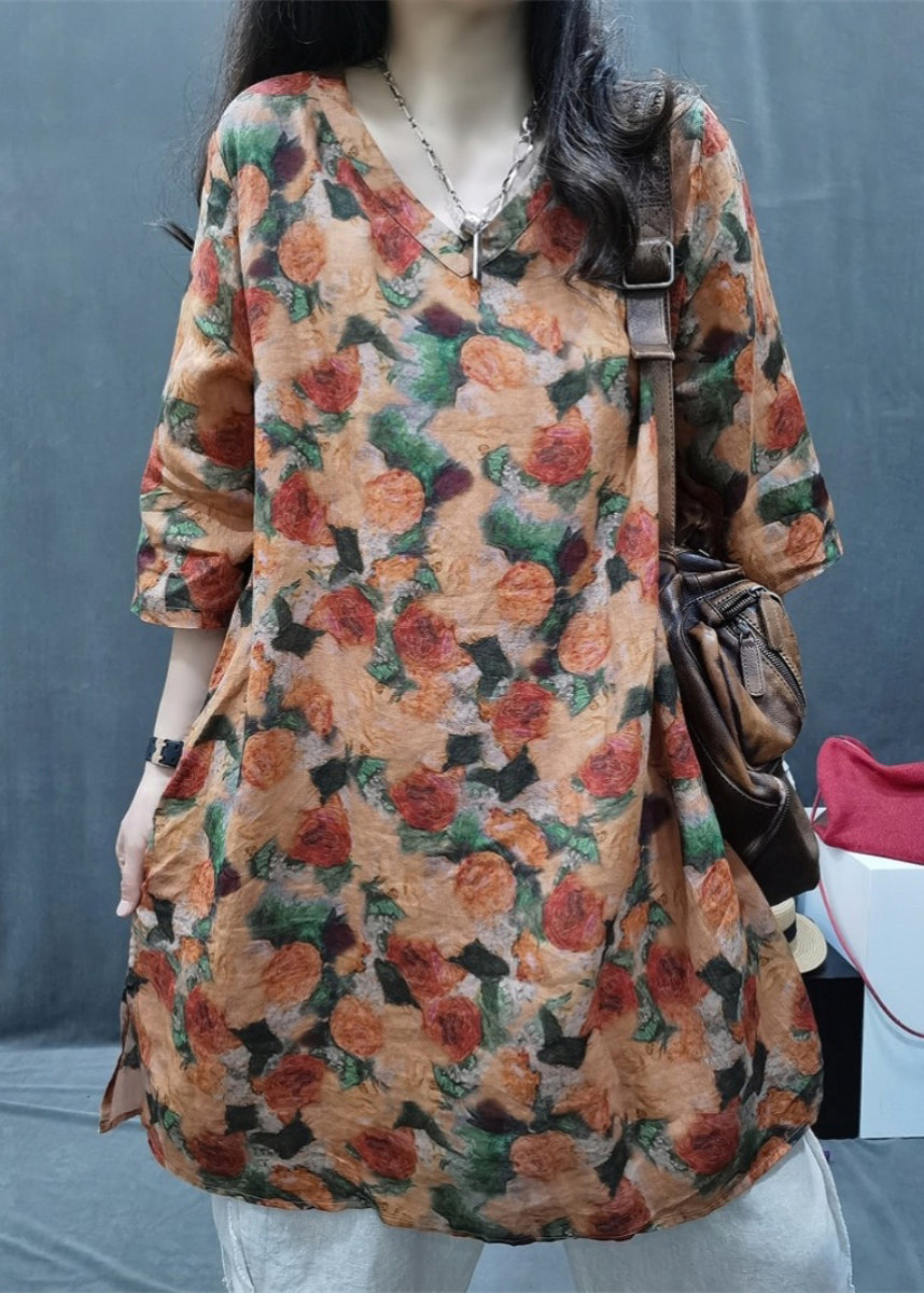 Yellow V Neck Side Open Shirt Summer
