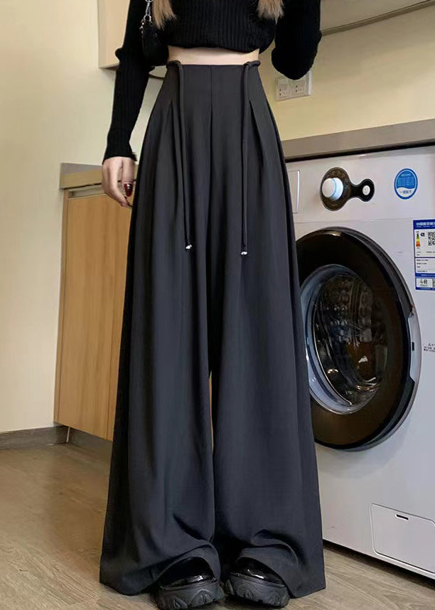 New Black Lace Up High Waist Spandex Wide Leg Pants Fall