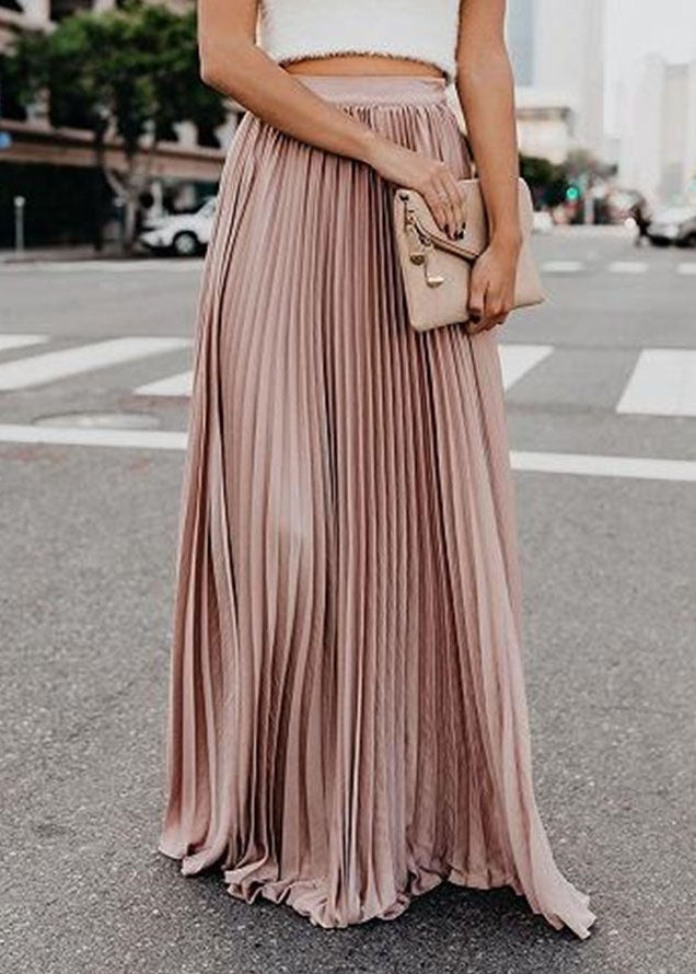 Pink High Waist Wrinkled Chiffon a Line Skirts Summer