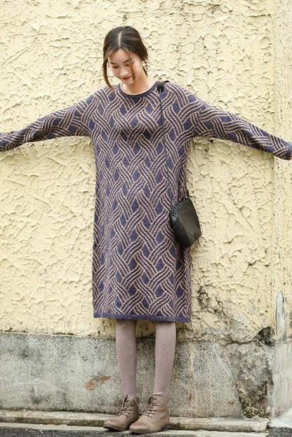 Loose Blue Sweater Dresses Causal Winter Clothes