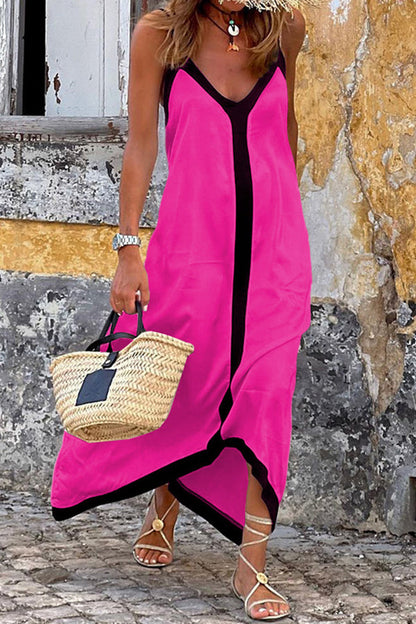 Traveling the Horizon Satin Colorblock Strap Loose Maxi Dress