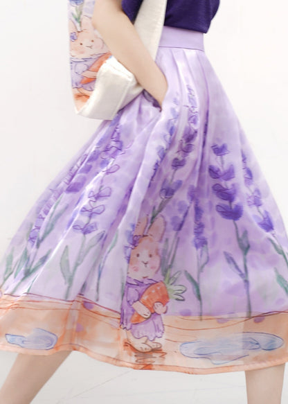 French Purple High Waist Tulle a Line Skirts Summer