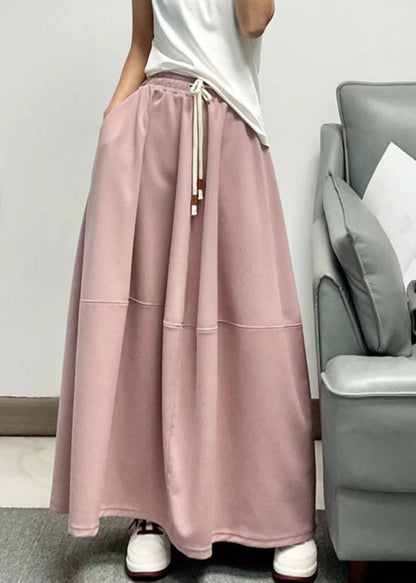 Pink Patchwork Tie Waist Maxi Skirt Spring