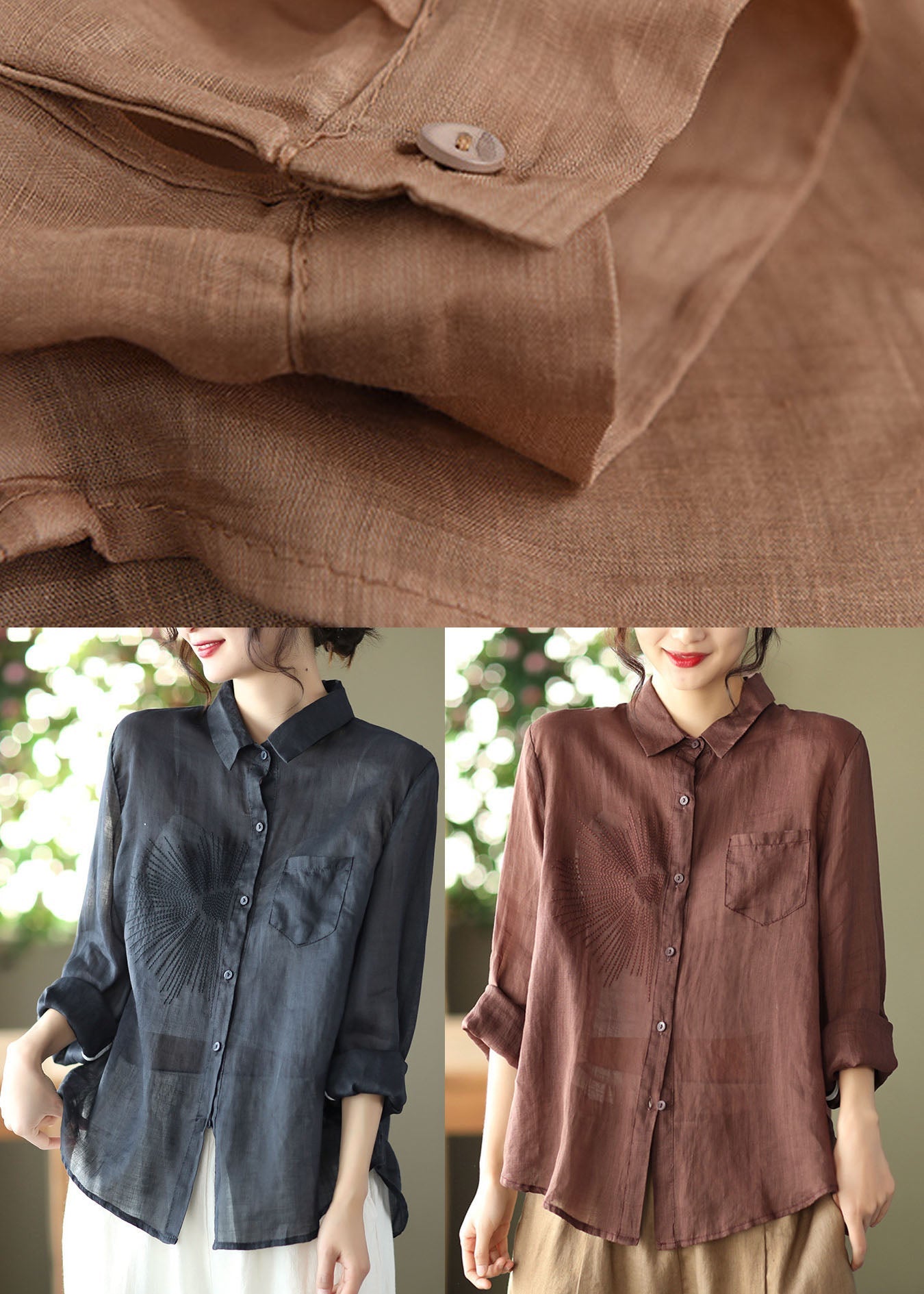 Chocolate Peter Pan Collar Ramie Top Spring