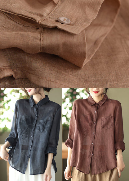 Chocolate Peter Pan Collar Ramie Top Spring