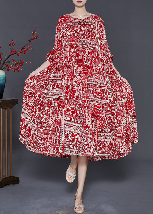Red Oversized Print Chiffon Robe Dresses Fall