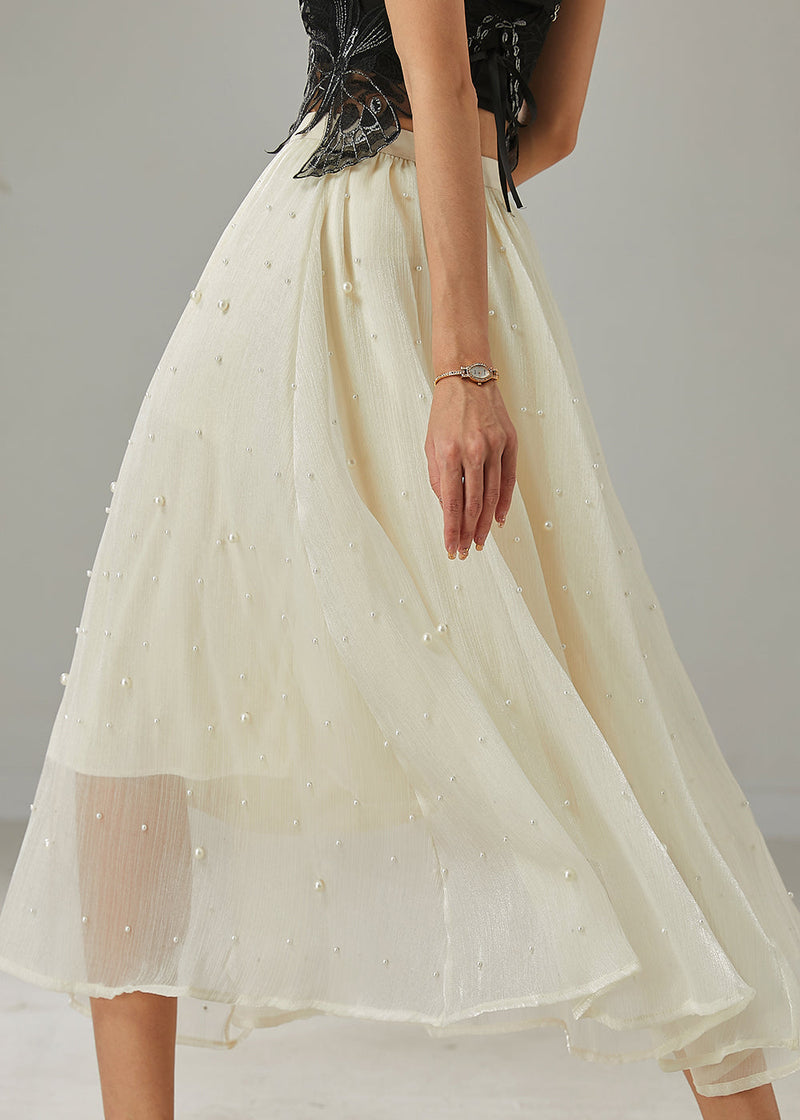 Milk White Nail Bead Tulle Skirt Summer