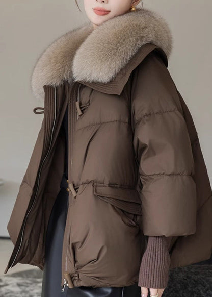 Coffee Pockets Fur Collar Fine Cotton Filled Coats Winter