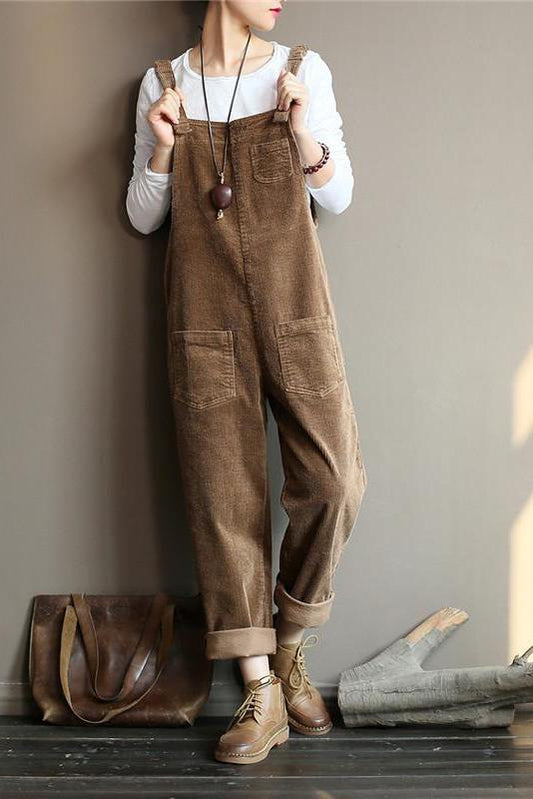 Corduroy Loose Overall Jumpsuit for