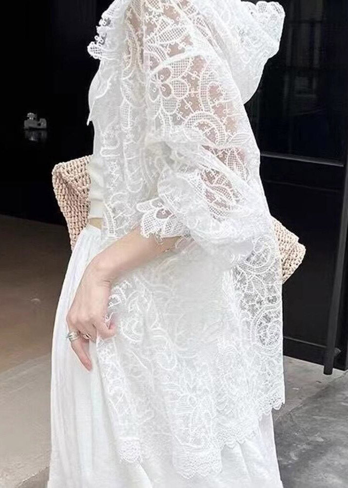 Organic White Hooded Upf 50+ Coat Jacket Flare Sleeveless